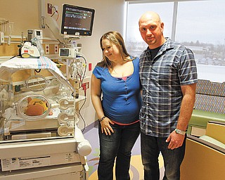 Eight-day-old Nathaniel Jack Watson, son of Rebecca Watson and Brian Brunk, made the trip Monday from Akron Children’s Hospital Mahoning Valley’s neonatal intensive-care unit at St. Elizabeth Health Center in Youngstown to the new unit at St. Elizabeth Boardman.