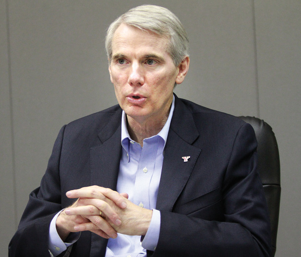 U.S. Sen. Rob Portman of Ohio, a Republican, speaks with the editorial board Monday at The Vindicator.