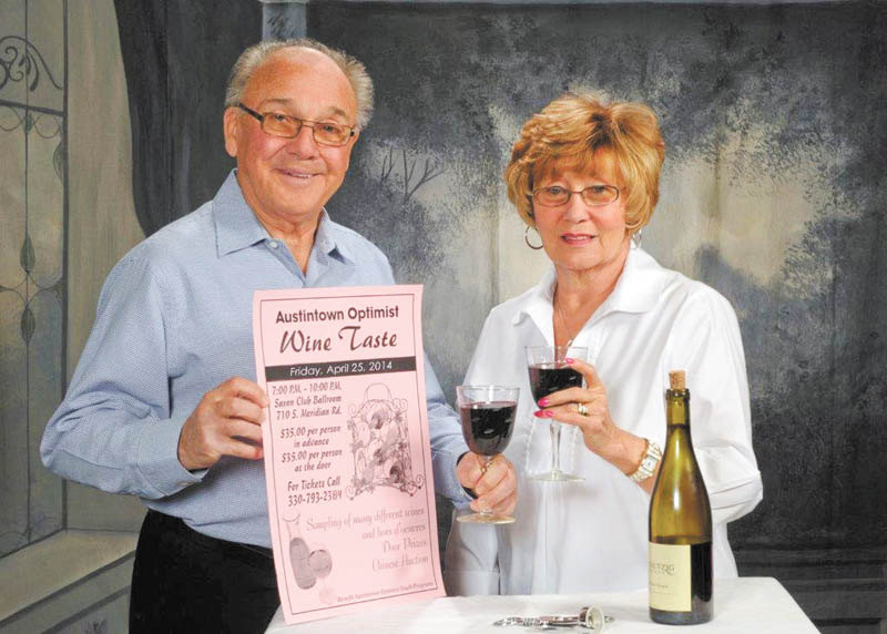 SPECIAL TO THE VINDICATOR
The Austintown Optimist Club is sponsoring a wine taste fundraiser from 7 to 10 p.m. April 25 at the Saxon Club, 710 S. Meridian Road. Club members Dick and Nancy Stoy, above, are helping to prepare for the event. Tickets are $35 per person in advance or at the door. Food, a 50-50 raffle and basket auction also will take place. All proceeds will benefit the youth of Austintown for school activities including sports and scholarships.