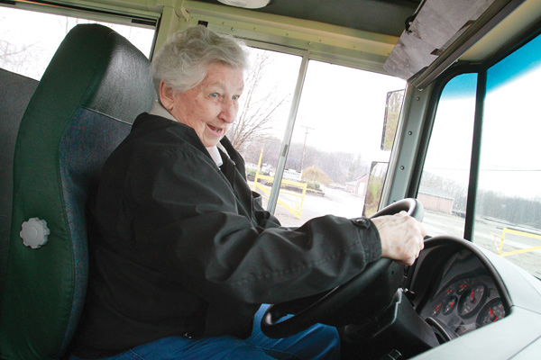 Sara Bayless, who has driven school bus for the Weathersfield district since 1974, plans to retire in June. She
lives next to the school in Mineral Ridge.