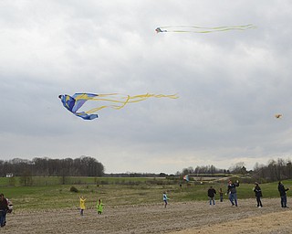 Katie Rickman | The Vindicator.Local families fly kites at the Kite Festival at Youngstown MetroParks Farm in Canfield despite the rain May 3, 2014.