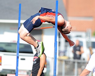 CANFIELD, OHIO - MAY 13, 2014: Sam Ortz of Fitch clears 6'2 during the boys high jump during the AAC Red Tier Division track meet at Canfield High School. (Photo by David Dermer/Youngstown Vindicator)