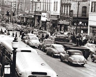 Crowds filled downtown’s West Federal Street in December 1950.