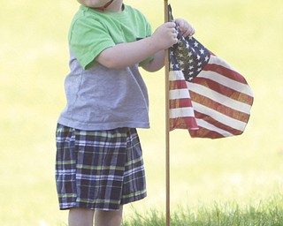 Jeffrey Van Winkle, 18 months, of Poland holds an American flag during the parade, which began on Market Street and ended at the park.