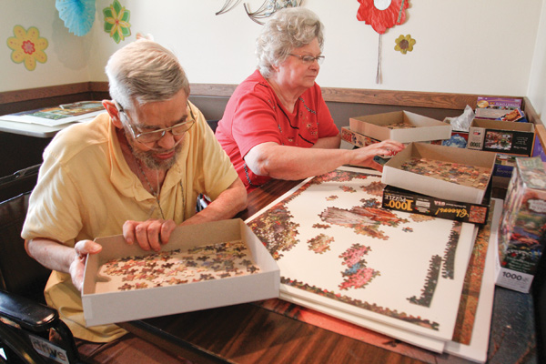 David Spisak and Donna Brodigan, two residents of Vista Center in Boardman, have completed more than 60 jigsaw puzzles in seven months, and Vista framed them and started a gallery. The facility then auctioned the puzzles, raising $300 for Relay for Life. 