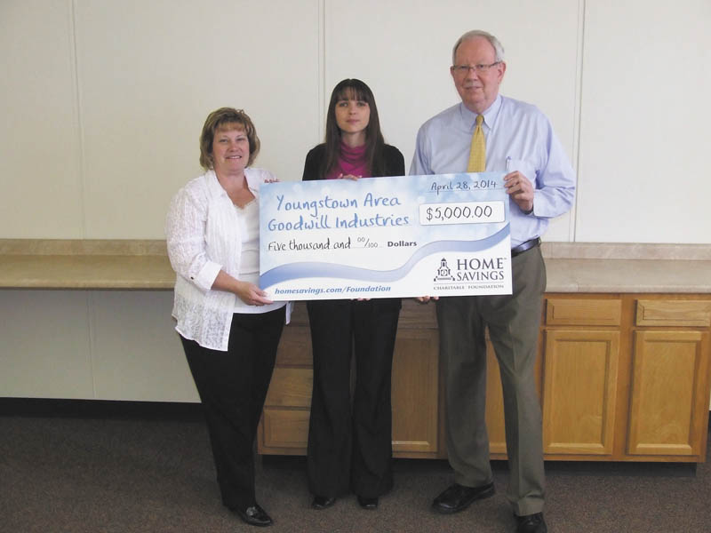 SPECIAL TO THE VINDICATOR
Home Savings Charitable Foundation has recently donated $5,000 to Youngstown Area Goodwill Industries for the renovation of the administrative, production and retail areas of the facility. Goodwill works with the disabled, disadvantaged or when they have other barriers to employment. From left are Kim Gennaro, Home Savings Liberty branch manager; Jeannette Montgomery, Home Savings Liberty retail manager; and Michael W. McBride, Youngstown Area Goodwill Industries executive director. For information about Goodwill services call 330-759-7921 or visit www.goodwillyoungstown.org.