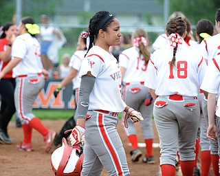 MASSILLON, OHIO - MAY 28, 2014: Base runner Haley Davies #25 of Labrae fights back tears while walking to the dugout after being the final out of the ball game after a OHSAA tournament game at Massillon Washington High School. Manchester won 4-1. (Photo by David Dermer/Youngstown Vindicator)