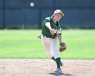 MASSILLON, OHIO - MAY 29, 2014: Infielder Vito Petrillo #22 throws the ball to first base for the out during a OHSAA tournament game at Massillon Washington High School. Ursuline won 7-5. (Photo by David Dermer/Youngstown Vindicator)