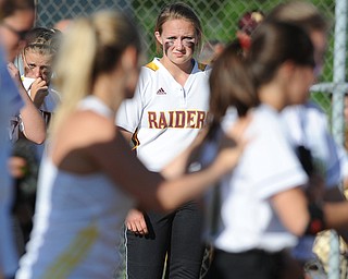 MASSILLON, OHIO - MAY 29, 2014: Jessica Skirpak #2 of South Range watches as players and coaches from Independence celebrate in the infield after a OHSAA tournament game at Massillon Washington High School. Independence won 3-0. (Photo by David Dermer/Youngstown Vindicator)