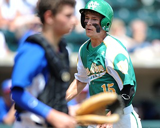 COLUMBUS, OHIO - JUNE 5, 2014: Base runner Mitch Lohr #15 of Newark Catholic sprints home to score a run in the bottom of the 6th inning during a OHSAA state semi-final game at Huntington Park. Newark Catholic won 6-2. (Photo by David Dermer/Youngstown Vindicator)