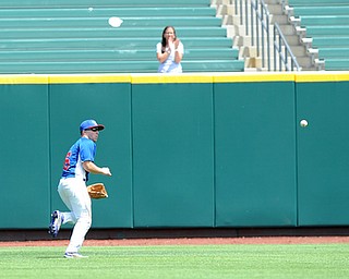 COLUMBUS, OHIO - JUNE 5, 2014: Outfielder Dan Zilke #6 of Reserve chases down a ball hit ingot he gap, two runs would score on the play in the bottom of the 6th inning during a OHSAA state semi-final game at Huntington Park. Newark Catholic won 6-2. (Photo by David Dermer/Youngstown Vindicator)