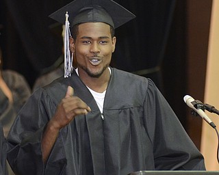 Katie Rickman | The Vindicator.Keyshawn Johnson speaks at the Mahoning County High School commencement ceremony.
