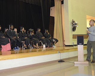 Katie Rickman | The Vindicator.Keynote Speaker Jamaine Cook addresses the graduating class at the Mahoning County High School graduation.