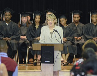 Katie Rickman | The Vindicator.Judge Theresa Dellick welcomes family and friends to the Mahoning County High School graduation.