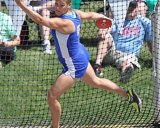 Nicotette Kreatsoulas of Poland throws the discus in the finals of the Division 2 State Track Meet at the Jesse Owens Memorial Stadium in Columbus, Ohio, Friday, June 6, 2014. (Photo/Mark Hall)