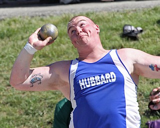 Matt Jones of Hubbard puts the shot in the Division 2 at the State Meet at Jesse Owens Memorial Stadium in Columbus, Ohio, Friday, June 6, 2014. (Photo/Mark Hall)