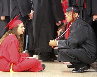 William D Lewis The Vindicator Canfield 2014 grads Mallory Allen and Ernie Barkett take a break before Sunday commencement at CHS. Allen was one of the commencement speaks and Barkett was a co class president.