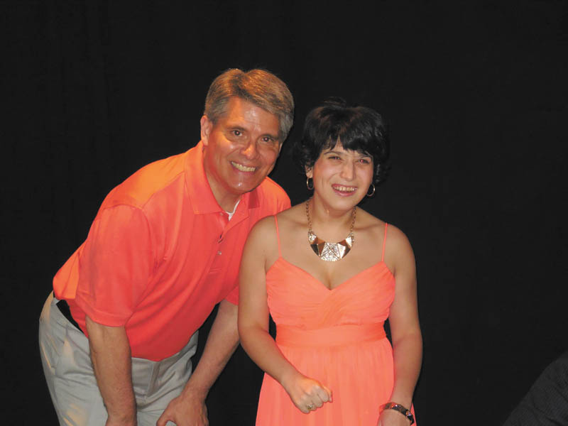 SPECIAL TO THE VINDICATOR
Easter Seals wants to thank Angels of Easter Seals for the Breakfast at Tiffany’s fundraiser on May 8. Above, Stan Boney and Bianca ham it up, 21 years after first walking together in the show. Bianca, now 22, attends Easter Seals Skill Development Program. Another dynamic duo onstage was Todd Franko and Hunter, who had a surprise up his sleeve. He worked hard for several weeks to show off a milestone — a hop. That was quite a feat for someone who wasn’t expected to walk when he was diagnosed.