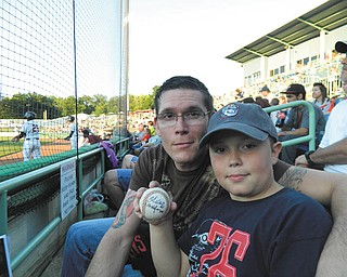 Avery Motzko with his Dad, Garrett Motzko enjoyed a Scrapper's game in 2012. Sent by Avery's grandma and Garrett's mom, Sharon Landis of Warren. This is one of his favorite memories and treasured pictures.
