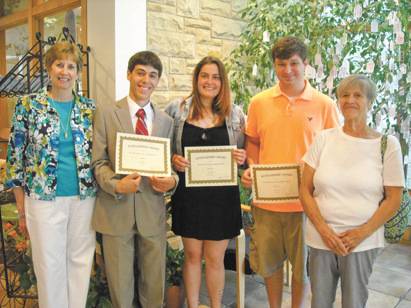 The Garden Forum of Greater Youngstown presented three $1,000 scholarships during the flower show on June 15 at the Davis Center in Fellows Riverside Gardens, Mill Creek MetroParks. Recipients are Autumn Dixon, Joseph Fagnano and Taylor Holzer. Dixon is studying horticultural science at Kent State Salem. Fagnano will major in biology and agricultural sciences at Youngstown State University in the fall. Holzer will attend Kent State Salem in the fall and major in horticulture. From left to right are JoAnn Vlacancich, third vice president and scholarship chairwoman; Fagnano; Dixon; Holzer; and Mary Schall, president of the club. SPECIAL TO THE VINDICATOR