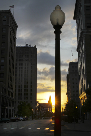 William D. Lewis The Vindicator  Looking West on Federal St at sunset in downtown Youngstown.