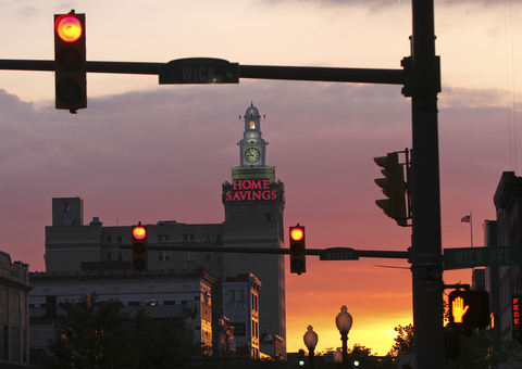 William D. Lewis The Vindicator  Looking West on Federal St at sunset in downtown Youngstown.