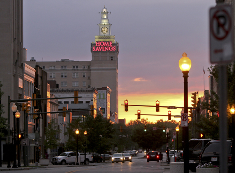 William D. Lewis The Vindicator  Looking West on Federal St at sunset in downtown Youngstown.