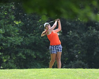 CANFIELD, OHIO - JUNE 30, 2014: Tori Augustine of Boardman tees off on the 8th hole Monday morning at Diamondback Golf Course during the Vindy Greatest Golfer of the Valley tournament. (Photo by David Dermer/Youngstown Vindicator)