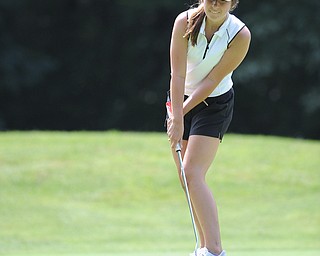 CANFIELD, OHIO - JUNE 30, 2014: Kara Seeco of Boardman watches as her ball break toward the hole on the 8th hole Monday morning at Diamondback Golf Course during the Vindy Greatest Golfer of the Valley tournament. (Photo by David Dermer/Youngstown Vindicator)