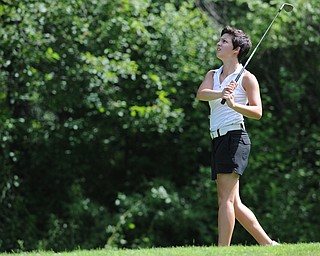 CANFIELD, OHIO - JUNE 30, 2014: Alexis Eddy of Kennedy follows her tee shot on the 8th hole Monday morning at Diamondback Golf Course during the Vindy Greatest Golfer of the Valley tournament. (Photo by David Dermer/Youngstown Vindicator)