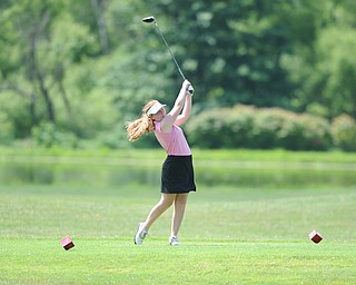 CANFIELD, OHIO - JUNE 30, 2014: Emily Marcavish of Liberty tees off on the 7th hole Monday morning at Diamondback Golf Course during the Vindy Greatest Golfer of the Valley tournament. (Photo by David Dermer/Youngstown Vindicator)