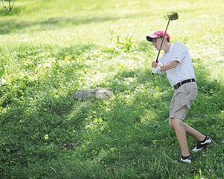 Daniel Lapolla of Warren shoots out of the long rough on the ninth hole on Tuesday at Diamondback golf course
during The Vindicator’s Greatest Golfer qualifying tournament.