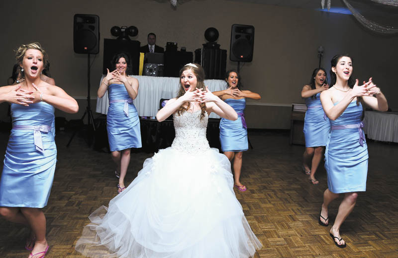 On May 25 at the Turek-Brown wedding, bride and bridesmaids choreographed and performed a dance for the groom and groomsmen. They are Janice Abrams of North Royalton, Elysia Shutrump of NYC, the bride, Kayla Turek Brown, Courtney Larson of Canfield, Lynnette Enterline of Boardman and Lauren Walker of Northport, Ala. The reception was held at the Embassy. Submitted by the bride’s mother, Sally Turek of Canfield.