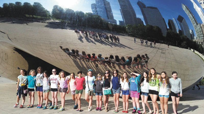 SPECIAL TO THE VINDICATOR
Holy Family Girl Scout Troop 157 took a trip with their mothers to Chicago to celebrate five years as a troop. Here, the girls stand at the famous sculpture called The Bean. They also visited Shedd Aquarium, Willis (Sears) Tower, the Navy Pier and the Museum of Science and Industry. From left to right are Lucia Naples, Caitie Palusak, Megan Brockway, Madison Richey, Chloe Mershimer, Taylor Creighton, Leanne Chandler, Gia Diorio, Annie Daprile, Sophia Graziano, Lucy Graziano, Ava Szalay, Anna Wollet, Audrey Kali, Augusta Fox, Victoria Butera, Veronica Brown and Haley DiLullo. Troop leaders are Michelle DiLullo, Lisa Daprile and Tina Kali.
