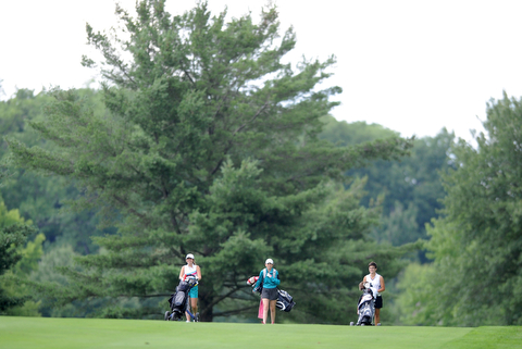 WARREN, OHIO - JULY 16, 2014: Emily Coller, Sarah Brindley and Sarah Brindley walk on the fairway on the 2nd hole Wednesday afternoon at Trumbull Country Club during the Vindy Greatest Golfer tournament. (Photo by David Dermer/Youngstown Vindicator)