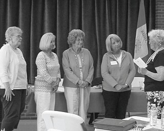 SPECIAL TO THE VINDICATOR
At the June meeting of the National Society of Daughters of the American Revolution, officers were installed. From left to right are Donna Drakides, chaplain; Carol Olson, treasurer; Mary Barson, historian/librarian; Kay Verch, recording secretary; and Roberta Davis, outgoing chaplain.