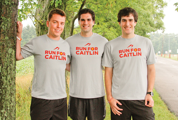 Matt Yager, left, Greg Delost and Mike Delost are directors for the Run for Caitlin 8K and 3K run/walk set for
Saturday. The fundraiser run honors Yager’s sister Caitlin who was killed in a car accident last December.