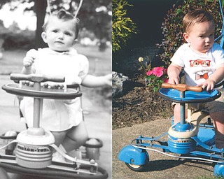 Cheryl Orlando Mangan enjoyed her Taylor Tot stroller in June of 1947. Now, 67 years later, the stroller is still in the family, and her grandson, Aiden Michael Mangan, took a ride while visiting his grandparents, Dennis and Cheryl in Howland. Aiden is the son of Jonathan and Lindsey Mangan of Richmond, Va.