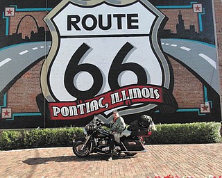 Chuck Cavanaugh rode his Harley while Touring Route 66 in Pontiac, Ill. The picture was taken by Harley-Davidson.