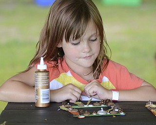 Katie Rickman | The Vindicator.Livi Phillips, 6, of Liberty makes a picture frame at Family Camp where families camped out at the Wick Recreation Area at Mill Creek MetroPark August 9, 2014.