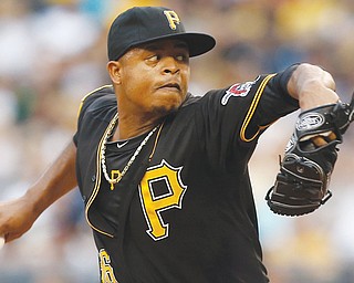 Pittsburgh Pirates starting pitcher Edinson Volquez throws against the Detroit Tigers in the first inning of a game Tuesday in Pittsburgh.
