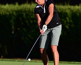 CANFIELD, OHIO - AUGUST 16, 2014: Cheryl Thompson tees off during the longest drive contest Saturday evening at Tippecanie Country Club. (Photo by David Dermer/Youngstown Vindicator)