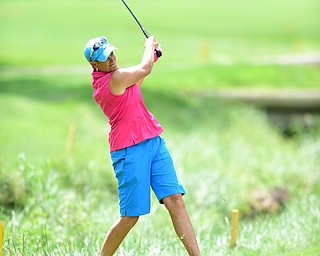 YOUNGSTOWN, OHIO - AUGUST 23, 2014: Tony Notaro cups out of the long rough next to a creek on the front 9 of the Youngstown Country Club during the Vindy Greatest Golfer Tournament. (Photo by David Dermer/Youngstown Vindicator)
