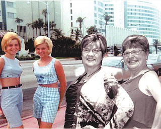 Claire (Rosenburg) Taylor, left, of Big Rapids, Mich., formerly of Poland, and Rosemarie (Mamajek) DeAngelo of Campbell, are shown while visiting Miami Beach in the 1960s, and on the right they are on a trip to Nassau and Freeport in 2013.