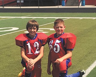 Kurtis Caldwell, left, and Ryan Castellano are students at Austintown Middle School, teammates for the Austintown Little Falcons, and friends for life. Sent by Kathy Caldwell.