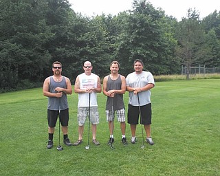 Friends for more than 30 years are, from left, Kenny McBide, Kevin Gold, Garrett Connors and Richard E. Frondorf, enjoying a round of golf together. Submitted by Frondorf.