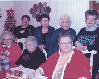 Friends who gathered for Christmas in 2013, seated from left, are Ruth Creighton of Boardman, Nancy Olson Hart of Hubbard and Mary Ann Lessick of Girard (who is deceased); and standing are Jo Ann Love of Austintown, Addie Suhovecky of Austintown, Barbara Nageotte of Cortland and Frances Fabry Tkach of Boardman. Some of the group have been friends for 67 years.