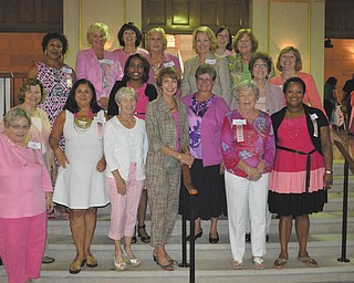 SPECIAL TO THE VINDICATOR
Committee members for the Junior League of Youngstown's Pink Ribbon Tea follow: From left to right in the first row are Linda Sisek, Nancy Beeghly, Sherry McKelvey, Gretchen Backus and Marilyn Conti. In the second row are Carla Fields, Susan Stewart, Pam Griffith Nock, Betsy Slagle and Cheryl McArthur. In the third row are Pat Greene, Gretchen Bradley, Judy Wexler, Judy Robinson, Kathy Wolsonovich, President Kelly Kiraly, Carol Gubany and Co-chair Suzanne Fleming. Other members are Co-chair Barbara Banks, Kera A. Thompson, Leah Wilson, Jacki Bibo, Janice Fagert, Michelle Grant, Linda Russell and Honorary Chairwoman Caryn Covelli. 