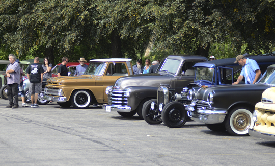Katie Rickman | The Vindicator.Cars are lined up on display at the Rust Belt's second annual car show and artist market at the B&O Station in Youngstown September 7, 2014.