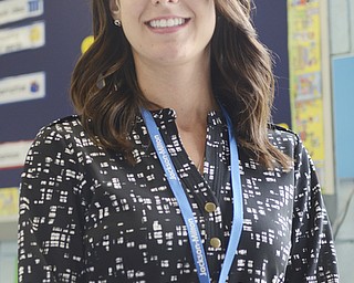 Katie Rickman | The Vindicator.Cara Vernal, a third grade teacher at Jackson-Milton Elementary School poses for a photo in her classroom Tuesday, September 9, 2014 in North Jackson, Ohio. Vernal's students are the first in the school to begin using exercise balls rather than traditional chairs.